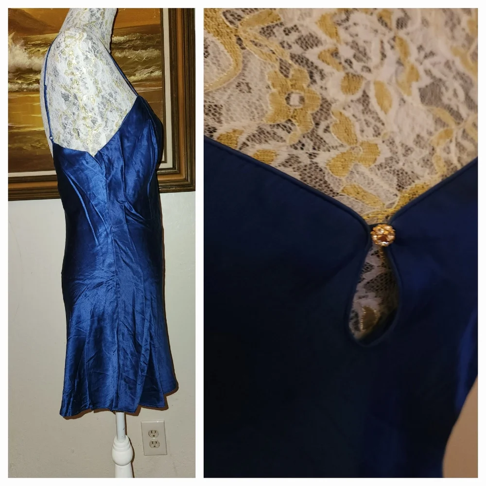 Vintage Pure Silk 1990s Victorias Secret  Royal Blue Slip Dress - Picture 15 of 16